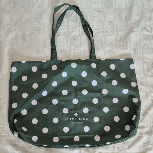 Kate Spade Dark Green and White Polka Dot Reusable Shopping  Tote - Picture 4 of 16
